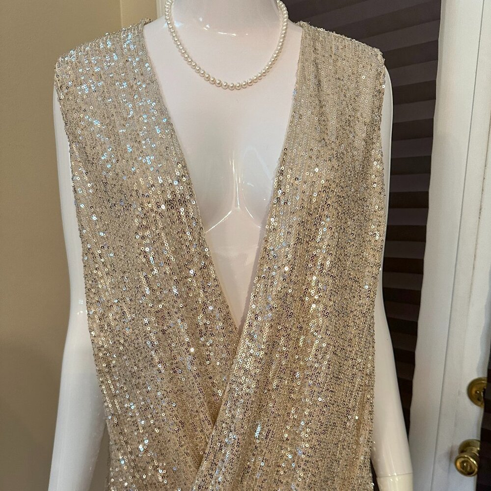 Sexy Adiva Champagne Sequin Blouse, Size XL